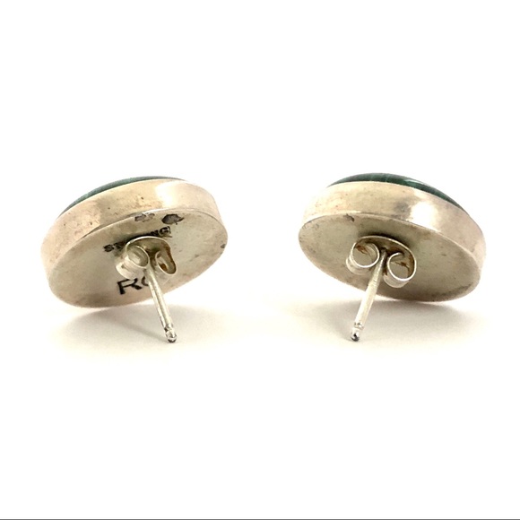 Vintage Zuni Malachite Studs Sterling Silver RG - Picture 4 of 6